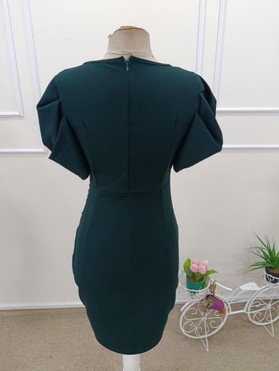 Rochie scurtă de damă, import, din crep, cu mânecă scurtă, guler petrecut și tăietură asimetrică, 32759