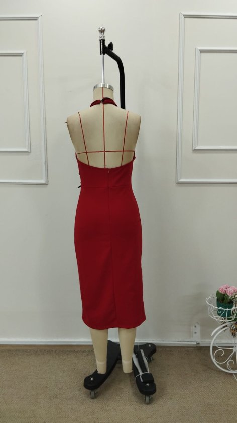 Women's One-Shoulder Open Front Bow Tie Detail Slit Midi Imported Crepe Dress, 32762