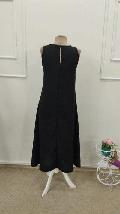 Women's Strappy Round Neck Flared Pocket Long Dress, 32769