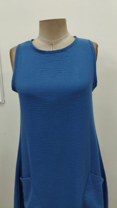 Rochie lungă pentru femei cu bretele, guler rotund, buzunare și cioc, 32772