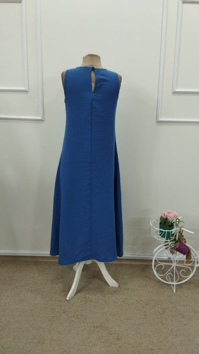 Rochie lungă pentru femei cu bretele, guler rotund, buzunare și cioc, 32772