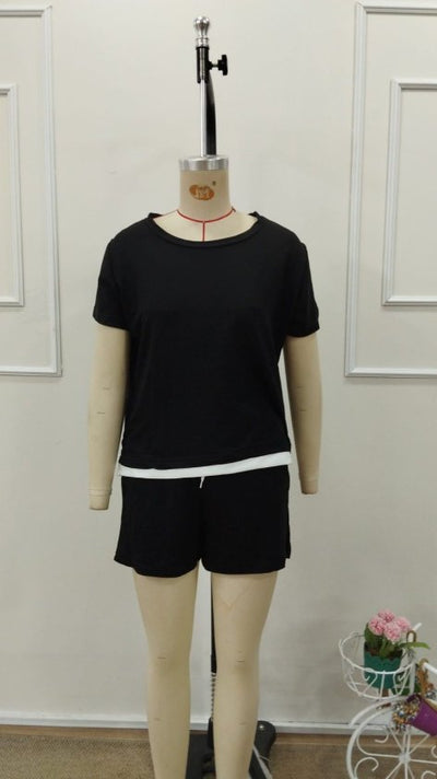 Set de două piese pentru femei, din viscoză, cu guler rotund și mânecă scurtă, format din bluză și pantaloni scurți, 32776
