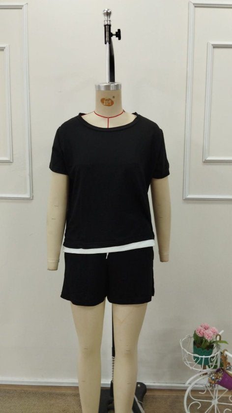 Set de două piese pentru femei, din viscoză, cu guler rotund și mânecă scurtă, format din bluză și pantaloni scurți, 32776