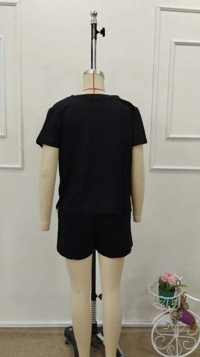 Set de două piese pentru femei, din viscoză, cu guler rotund și mânecă scurtă, format din bluză și pantaloni scurți, 32776