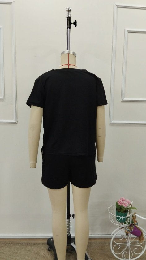 Set de două piese pentru femei, din viscoză, cu guler rotund și mânecă scurtă, format din bluză și pantaloni scurți, 32776