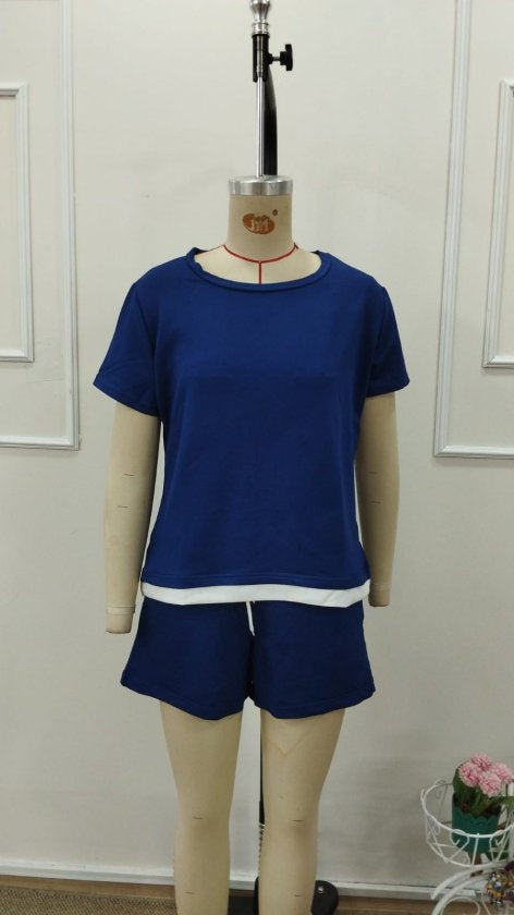 Kadın Kısa Kollu Bisiklet Yaka Viskon Iki Iplik Bluz Ve Short Ikili Takım, 32779