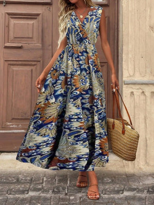 Rochie lungă cu imprimeu, fără curea, cu guler înfășurat și bretele, Supreme, 32797