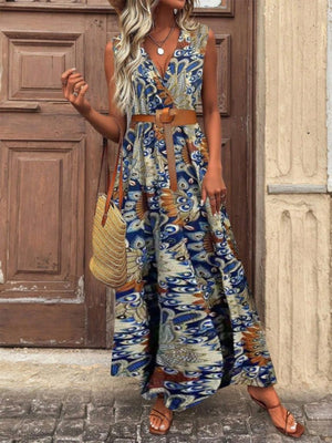 Rochie lungă cu imprimeu, fără curea, cu guler înfășurat și bretele, Supreme, 32797