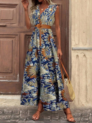 Rochie lungă cu imprimeu, fără curea, cu guler înfășurat și bretele, Supreme, 32797