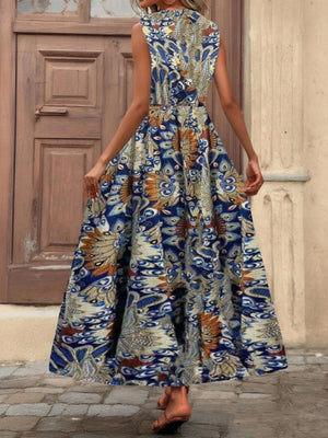 Rochie lungă cu imprimeu, fără curea, cu guler înfășurat și bretele, Supreme, 32797
