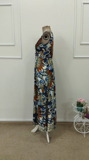 Rochie lungă cu imprimeu, fără curea, cu guler înfășurat și bretele, Supreme, 32797