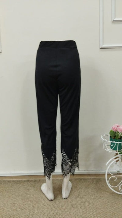 Pantaloni de scuba pentru femei cu talie înaltă și dantelă, 34507