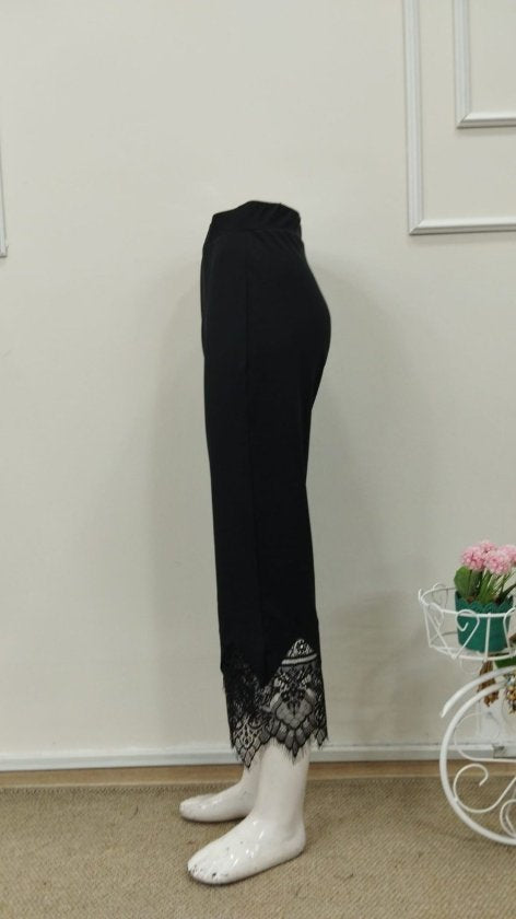 Pantaloni de scuba pentru femei cu talie înaltă și dantelă, 34507