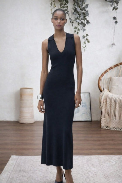 Rochie lungă tricotată, fără mâneci, cu decolteu în V, pentru femei, 32821