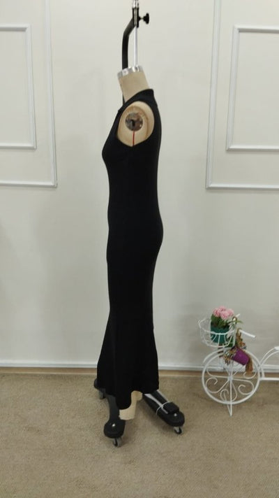 Rochie lungă tricotată, fără mâneci, cu decolteu în V, pentru femei, 32821