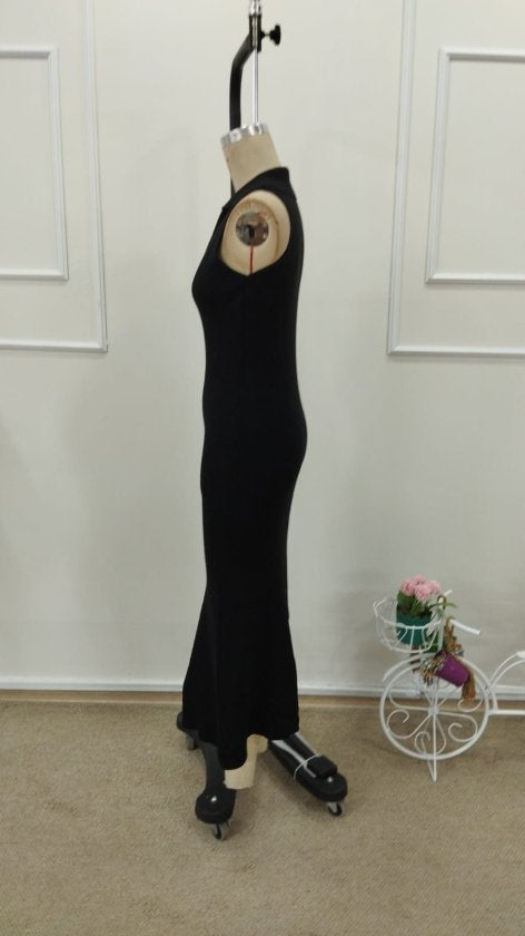 Rochie lungă tricotată, fără mâneci, cu decolteu în V, pentru femei, 32821