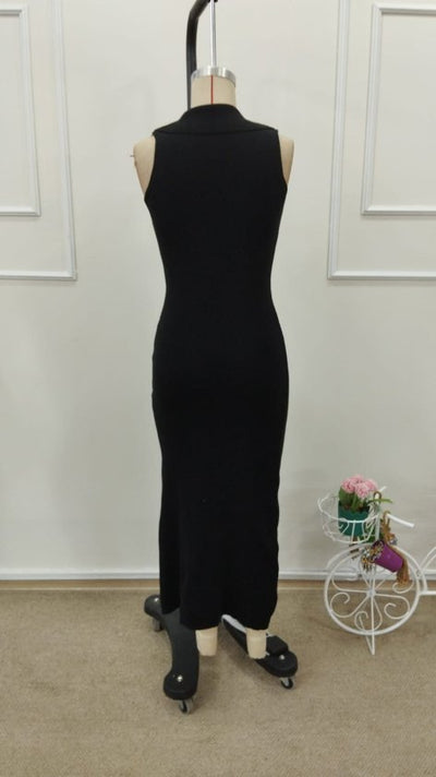 Rochie lungă tricotată, fără mâneci, cu decolteu în V, pentru femei, 32821