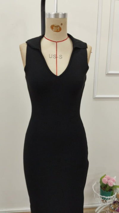 Rochie lungă tricotată, fără mâneci, cu decolteu în V, pentru femei, 32821