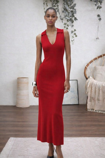 Rochie lungă tricotată, fără mâneci, cu decolteu în V, pentru femei, 32823