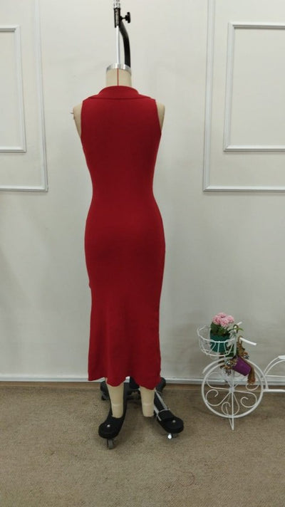 Rochie lungă tricotată, fără mâneci, cu decolteu în V, pentru femei, 32823