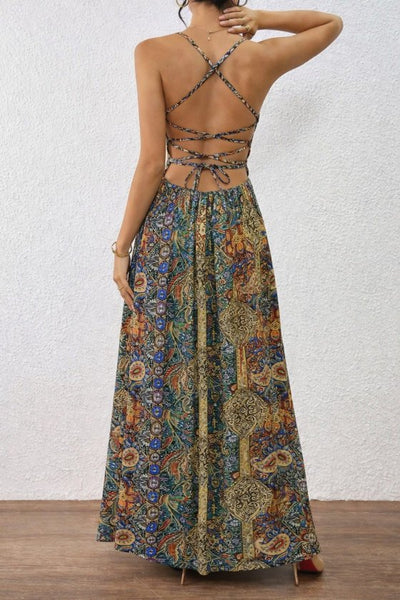 Rochie lungă Supreme pentru femei, cu bretele, model și detaliu încrucișat la spate, 32845