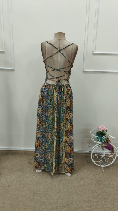 Rochie lungă Supreme pentru femei, cu bretele, model și detaliu încrucișat la spate, 32845
