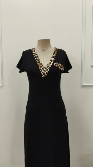 Rochie midi din viscoză pentru femei, cu mânecă scurtă, decolteu în V și buzunar decorativ, 32847