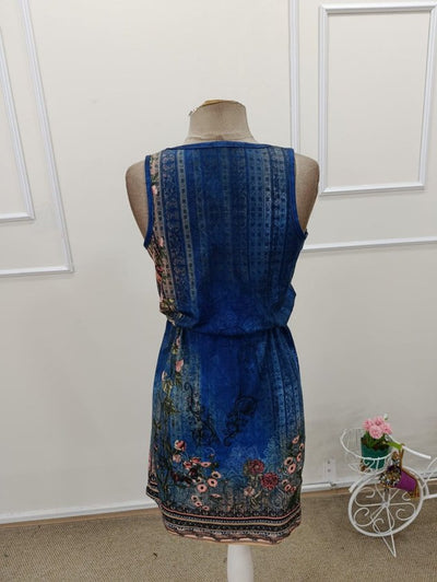 Rochie scurtă Supreme pentru femei, cu guler rotund, bretele, model floral și curea, 34332