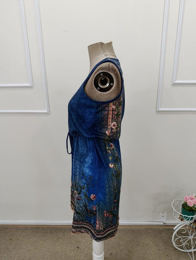 Rochie scurtă Supreme pentru femei, cu guler rotund, bretele, model floral și curea, 34332