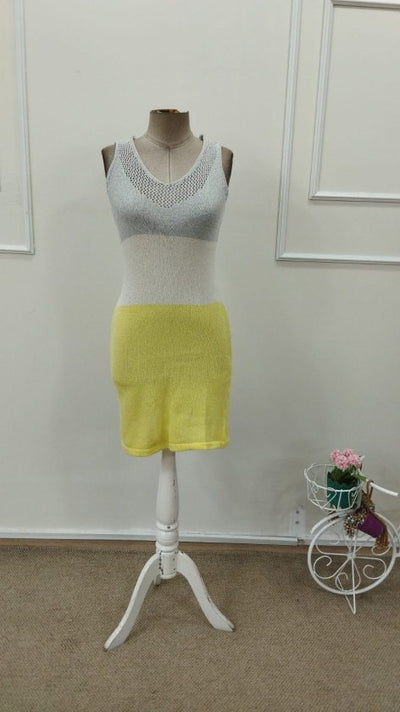 Women's Strappy V-Neck Multicolor Knit Short Dress, 34776