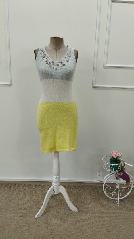 Women's Strappy V-Neck Multicolor Knit Short Dress, 34776