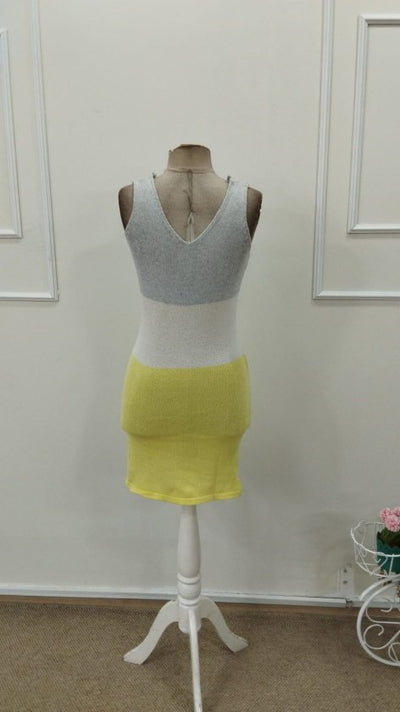 Women's Strappy V-Neck Multicolor Knit Short Dress, 34776