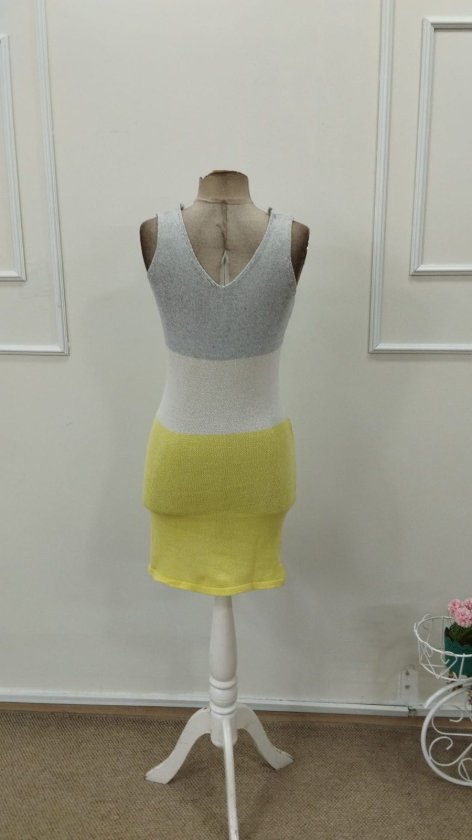 Women's Strappy V-Neck Multicolor Knit Short Dress, 34776