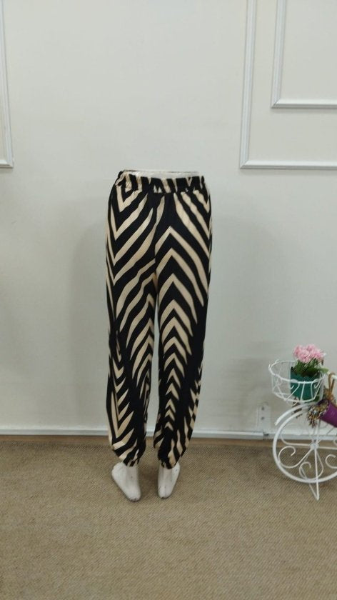Kadın Yüksel Bel Belı Lastikli Belden Bagcıklı Desenli Süprem Pantolon, 32867
