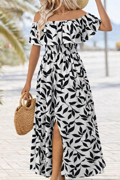 Women's Madonna Neck Ruched Split Long Patterned Suprema Dress, 32869