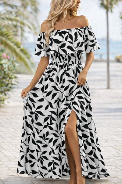 Women's Madonna Neck Ruched Split Long Patterned Suprema Dress, 32869