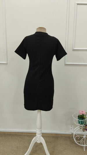 Rochie scurtă din crep importat pentru femei, cu mânecă scurtă și decolteu jos, guler cu șireturi, 32882