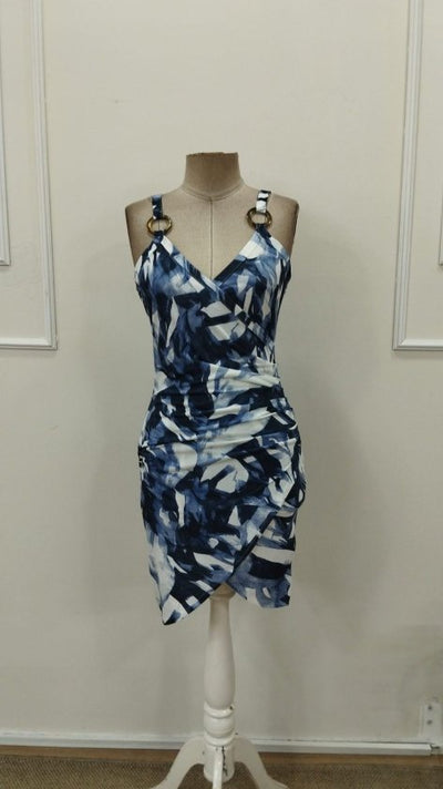 Rochie scurtă femininǎ din Super, cu bretele, guler în cruce, detalii cu inele, 36439