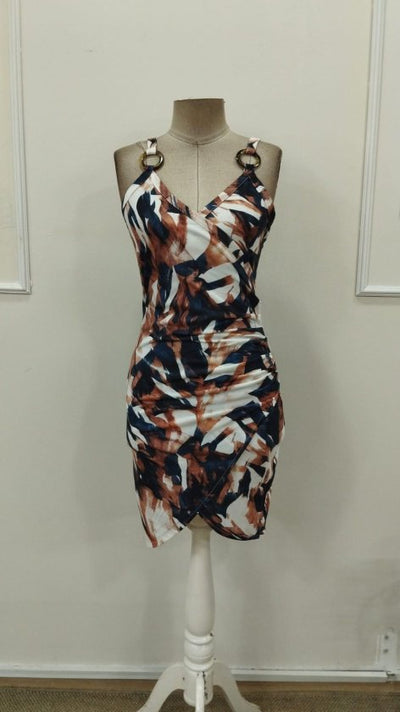 Rochie scurtă Supreme pentru femei, cu bretele, detaliu inelar, decolteu înfășurat, model, 32890