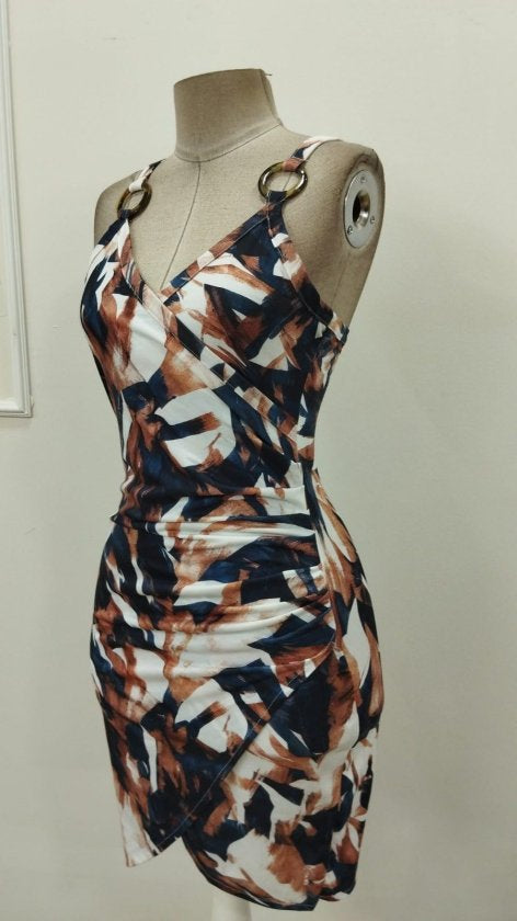 Rochie scurtă Supreme pentru femei, cu bretele, detaliu inelar, decolteu înfășurat, model, 32890