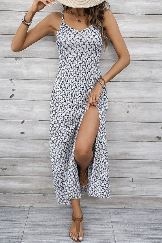 Women's Spaghetti Strap V-Neck Slit Long Supreme Dress, 32918