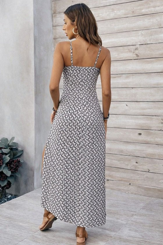 Women's Spaghetti Strap V-Neck Slit Long Supreme Dress, 32918