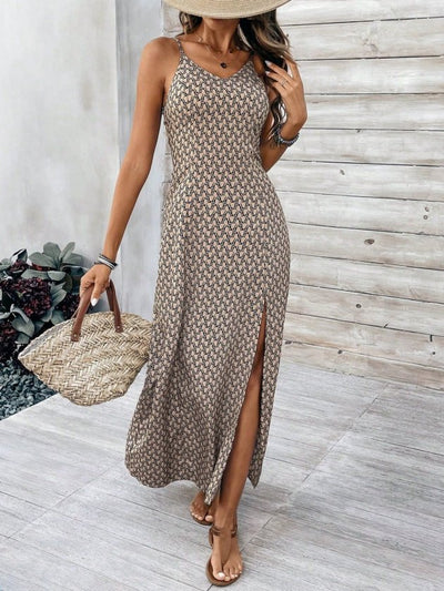 Rochie lungă Supreme pentru femei, cu bretele, decolteu în V și crăpături, 32920