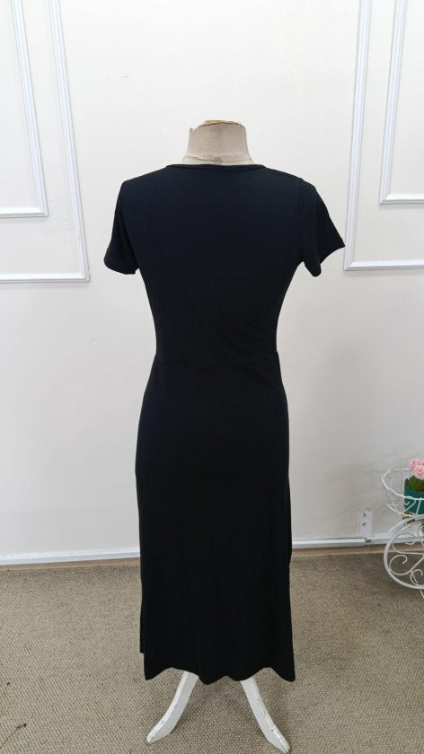 Rochie midi din viscoză, cu mânecă scurtă și guler rotund, cu crăpătură laterală, pentru femei, 32939