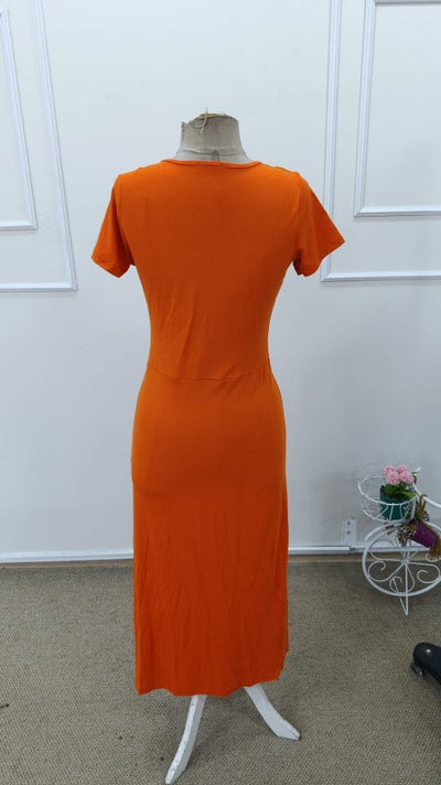 Women's Short Sleeve Crew Neck Side Slit Midi Viscose Dress, 32942