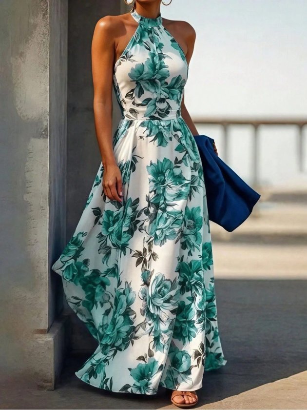 Women's Off-the-Shoulder Turtleneck Patterned Long Suprem Dress, 32943