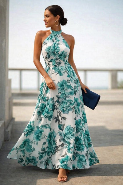 Women's Off-the-Shoulder Turtleneck Patterned Long Suprem Dress, 32943