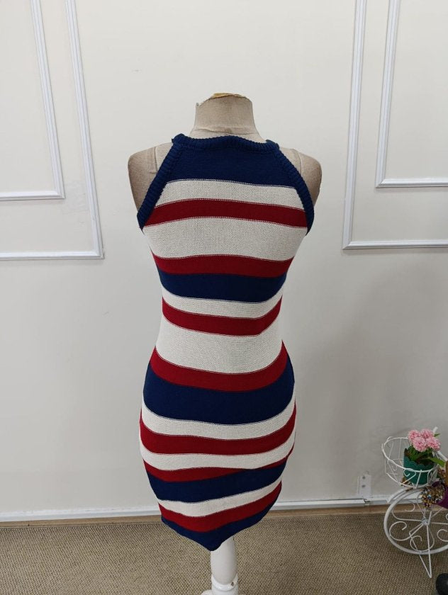 Rochie scurtă tricotată multicoloră pentru femei, cu umeri goi, 32944