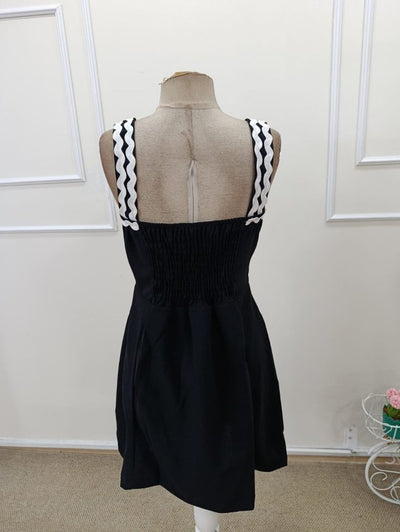 Women's Strappy Round Neck Striped Pattern Short Flared Dress, 32966