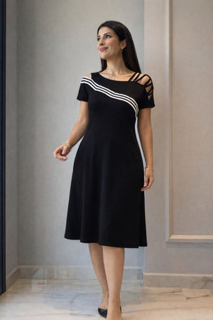 Rochie midi din viscoză cu mânecă scurtă și bretele decupate, 32990